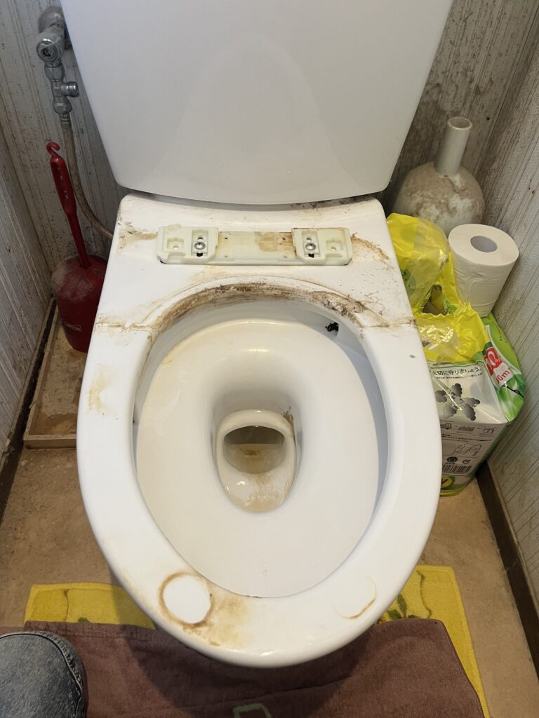便座を外しました。<br />
落とせる汚れはここで掃除します。