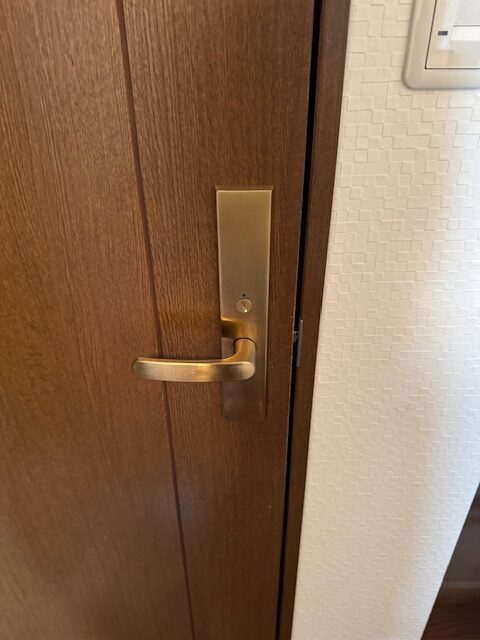 既存の穴が隠れるように長座タイプのレバーハンドルを取り付けました。